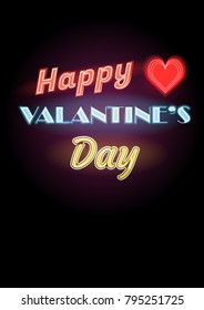 Happy Valentines Day text. Vector neon sign. Valentine's card.