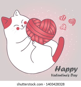 Happy Valentine's Day in the Theme of the Cat Holding a Pink Heart Shape.