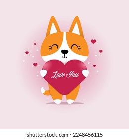 Happy Valentine's Day, With the Theme of a Cute Fox Holding a Heart Symbol with the Words, Love You.