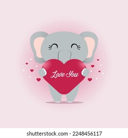 Happy Valentine's Day, With the Theme of a Cute Elephant Holding a Heart Symbol with the Words, Love You.