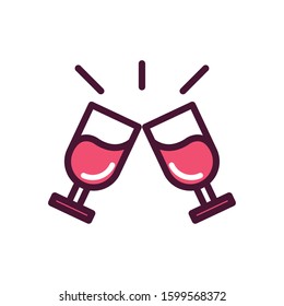 happy valentines day toast champagne glasses celebration romantic love icon vector illustration