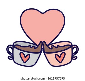 happy valentines day toast chocolate cups heart love vector illustration