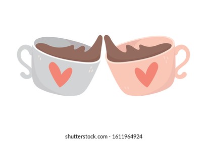 happy valentines day toast chocolate cups love hearts vector illustration