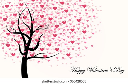Happy Valentine's Day - tree made from red hearts - vector postcard