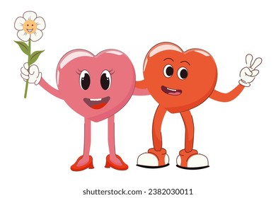 Happy Valentine's Day. Valentine's Day in a trendy 70's comic style. Template for a postcard. Vector illustration