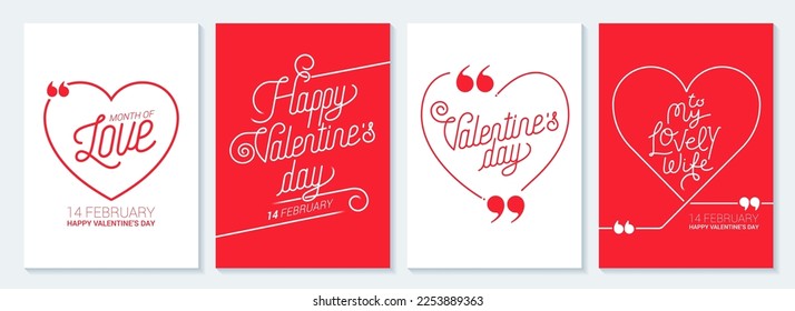 Happy Valentine's Day Trendy Greeting Cards. Red Background Abstract Square Art Templates. Great for Printing Cards, Social Media Posts, etc.