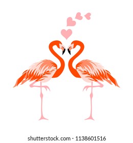 Happy Valentines day, tropical flamingo bird vector illustration background
