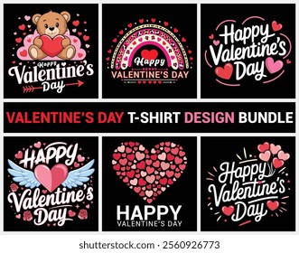 Happy valentine's day t-shirt design bundle. Vector illustration.