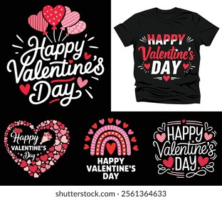 Happy valentine's day t-shirt design bundle. Vector illustration.