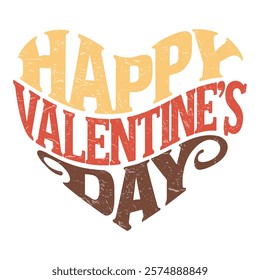 Happy valentine's day t-shirt design valentine typography and Groovy style word, t shirt design, heart shape vector image.