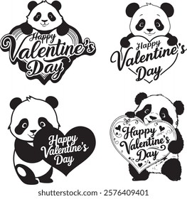 Happy Valentine's Day T-Shirt Design Panda Silhouette Vector Illustration Art-2