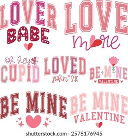 Happy Valentine's day T-shirt Design Bundle, Valentine Varsity Bundle, Varsity T-shirt design, Retro Valentine Bundle, retro Varsity, Love Heart Vector