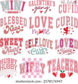 Happy Valentine's day T-shirt Design Bundle, Valentine Varsity Bundle, Varsity T-shirt design, Retro Valentine Bundle, retro Varsity, Love Heart Vector