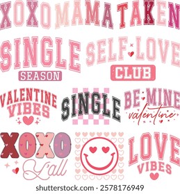 Happy Valentine's day T-shirt Design Bundle, Valentine Varsity Bundle, Varsity T-shirt design, Retro Valentine Bundle, retro Varsity, Love Heart Vector