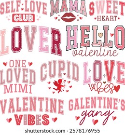 Happy Valentine's day T-shirt Design Bundle, Valentine Varsity Bundle, Varsity T-shirt design, Retro Valentine Bundle, retro Varsity, Love Heart Vector