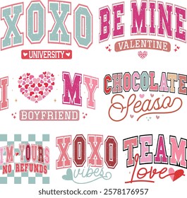 Happy Valentine's day T-shirt Design Bundle, Valentine Varsity Bundle, Varsity T-shirt design, Retro Valentine Bundle, retro Varsity, Love Heart Vector