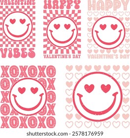 Happy Valentine's day T-shirt Design Bundle, Valentine Varsity Bundle, Varsity T-shirt design, Retro Valentine Bundle, retro Varsity, Love Heart Vector