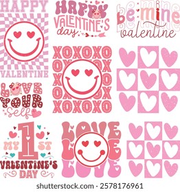 Happy Valentine's day T-shirt Design Bundle, Valentine Varsity Bundle, Varsity T-shirt design, Retro Valentine Bundle, retro Varsity, Love Heart Vector