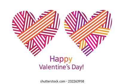 Happy Valentines Day. Two abstract hearts. Postcard. Congratulation. Vector illustration.