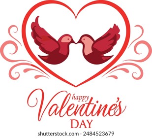Happy Valentines Day. Two bird couple. Happy Valentine's day lettering.