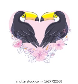 Happy Valentine`s day. Two birds on heart. Perfect for wallpaper, gift paper, greeting cards.