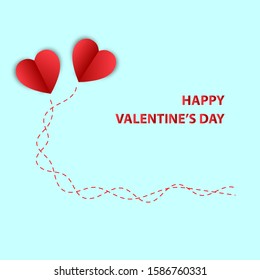 Happy Valentine's Day, two floating of red hearts in mint green background.
