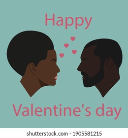 Happy Valentines day. Two silhouettes. Black woman and man. People in love
