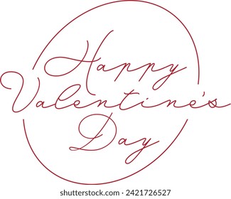 Happy Valentine's Day Type in Cursive Cottage Romantic Style with Pink Hearts and Simple Framing Badge Sticker Logo Design