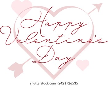 Happy Valentine's Day Type in Cursive Cottage Romantic Style with Pink Hearts and Simple Framing Badge Sticker Logo Design
