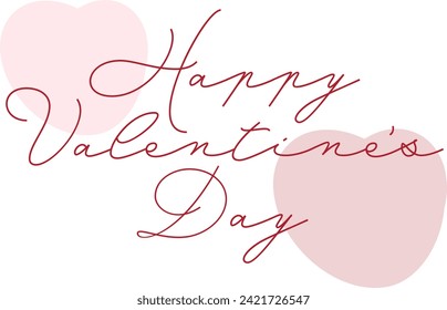 Happy Valentine's Day Type in Cursive Cottage Romantic Style with Pink Hearts and Simple Framing Badge Sticker Logo Design