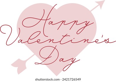 Happy Valentine's Day Type in Cursive Cottage Romantic Style with Pink Hearts and Simple Framing Badge Sticker Logo Design