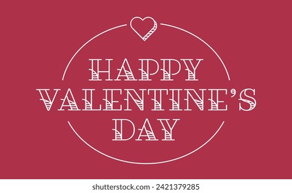 Happy Valentine's Day Type in Tattoo Style Font with Simple Heart Frame Lining Classic Vintage Style Design in Red