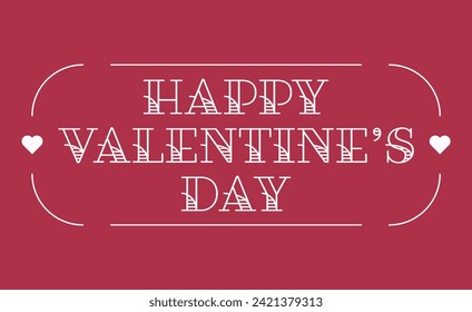 Happy Valentine's Day Type in Tattoo Style Font with Simple Heart Frame Lining Classic Vintage Style Design in Red