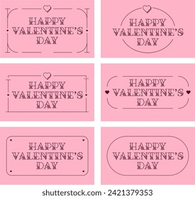 Happy Valentine's Day Type in Tattoo Style Font with Simple Heart Frame Lining Classic Vintage Style Design in Pink