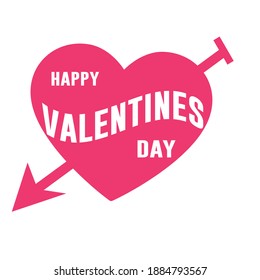 Happy Valentines Day Typographic Lettering isolated on white Background With Pink Heart and Arrow Vector Illustration of a Valentine's Day Card.