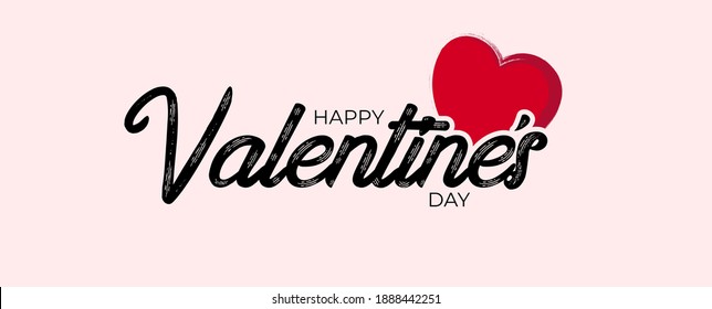 Happy Valentines Day Typographic Lettering isolated on white Background With Pink Heart and Arrow Vector Illustration of a Valentine's Day Card.