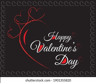 Happy Valentines Day Typographic Lettering isolated on black Background With red Heart and  Valentines day sale background with heart. Vector illustration. Wallpaper, flyers, invitation, posters.