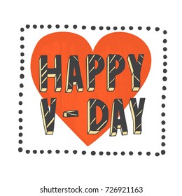 Happy Valentines Day Typographic Lettering isolated on white Background With Red Heart. Vector Illustration of a Valentine's Day Card.