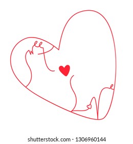 Happy Valentines Day Typographic postcard. Square format. Lettering sweet love with red heart in the center. Vector Illustration of a Valentine s Day. Isolated image on white Background.