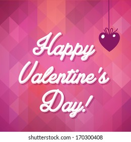 Happy Valentine's Day! Typographical background "Happy Valentine's Day" on the pink geometric pattern and hearts. Happy Valentine's Day Hand Lettering - Typographical Background