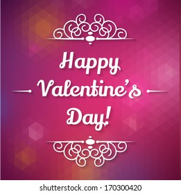 Happy Valentine's Day! Typographical background "Happy Valentine's Day" on the pink geometric pattern and hearts. Happy Valentine's Day Hand Lettering - Typographical Background