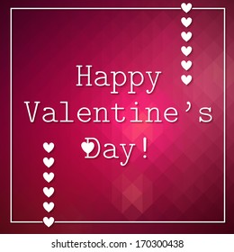 Happy Valentine's Day! Typographical background "Happy Valentine's Day" on the pink geometric pattern and hearts. Happy Valentine's Day Hand Lettering - Typographical Background