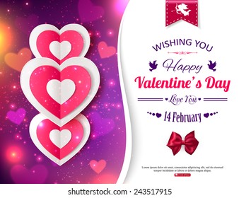 Happy Valentine's day typographical background with shining soft hearts