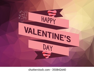 Happy Valentine's Day! Typographical background on the retro geometric hearts