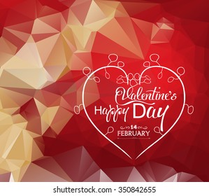 Happy Valentine's Day! Typographical background on the pink geometric hearts