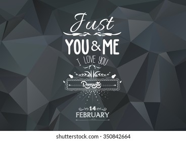 Happy Valentine's Day! Typographical background on the retro geometric hearts