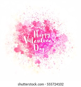 Happy Valentine's Day Typographical Background with pink splash and Hearts.