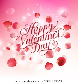 Happy Valentine's Day Typographical Vector Illustration With Flying Roses