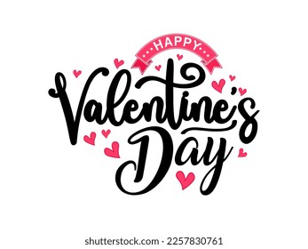 Happy Valentines Day typography background with handwritten calligraphy text, isolated on white background. Vector Illustration.