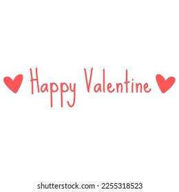 Happy Valentines Day typography with calligraphic text and pink love, isolated on white background.